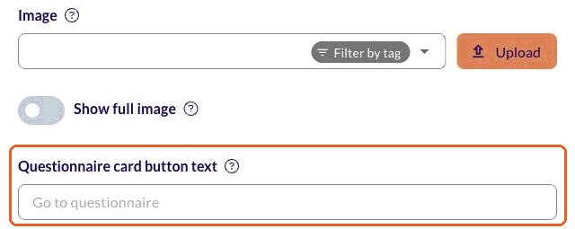 Questionnaire card button text field in the survey Publication settings