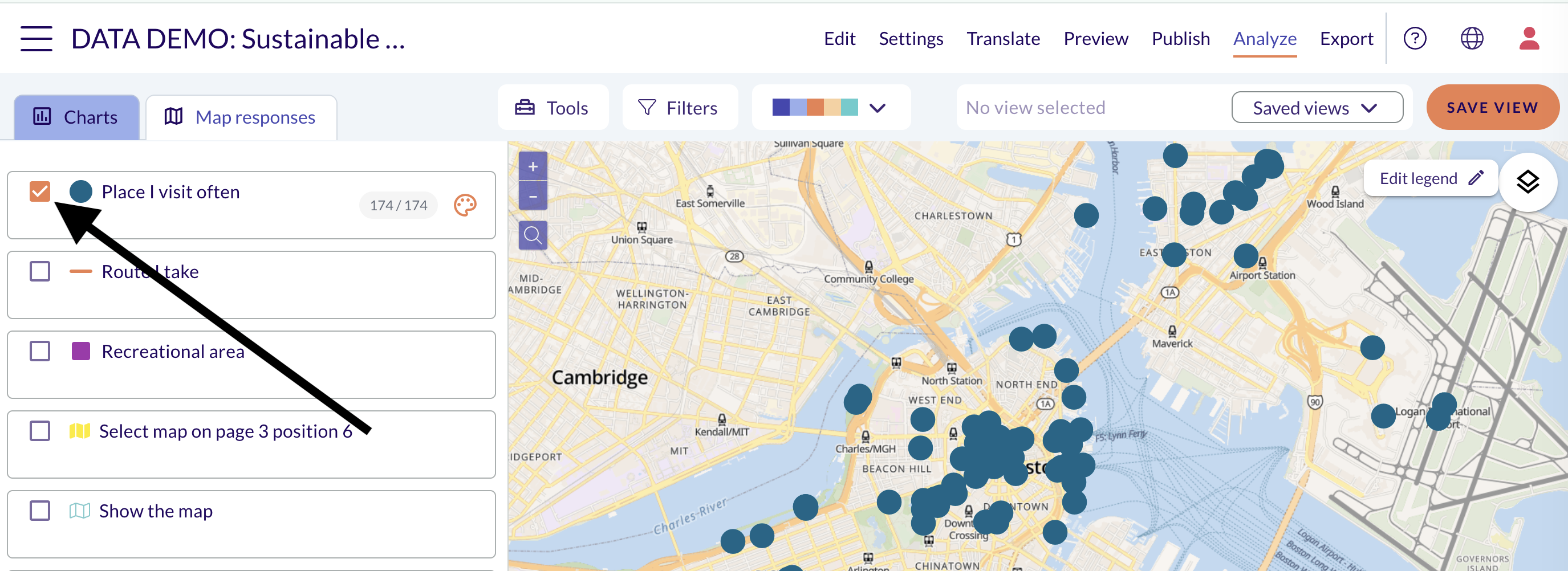 Map questions toggled on in Map responses